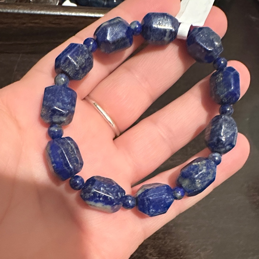 Lapizlazuli Natural stone Beaded Stretch Bracelet - Natural Lapis-Style Stones